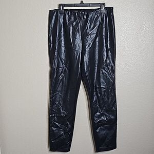 Donna Karan New York Large Black Faux Leather contrast ponte knit skinny pant